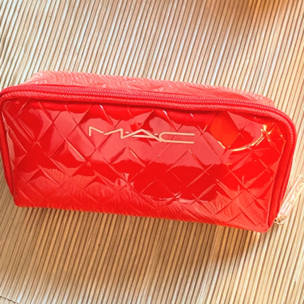 MAC GEOMETRIC SIGNATURE RED MAKEUP BAG POUCH